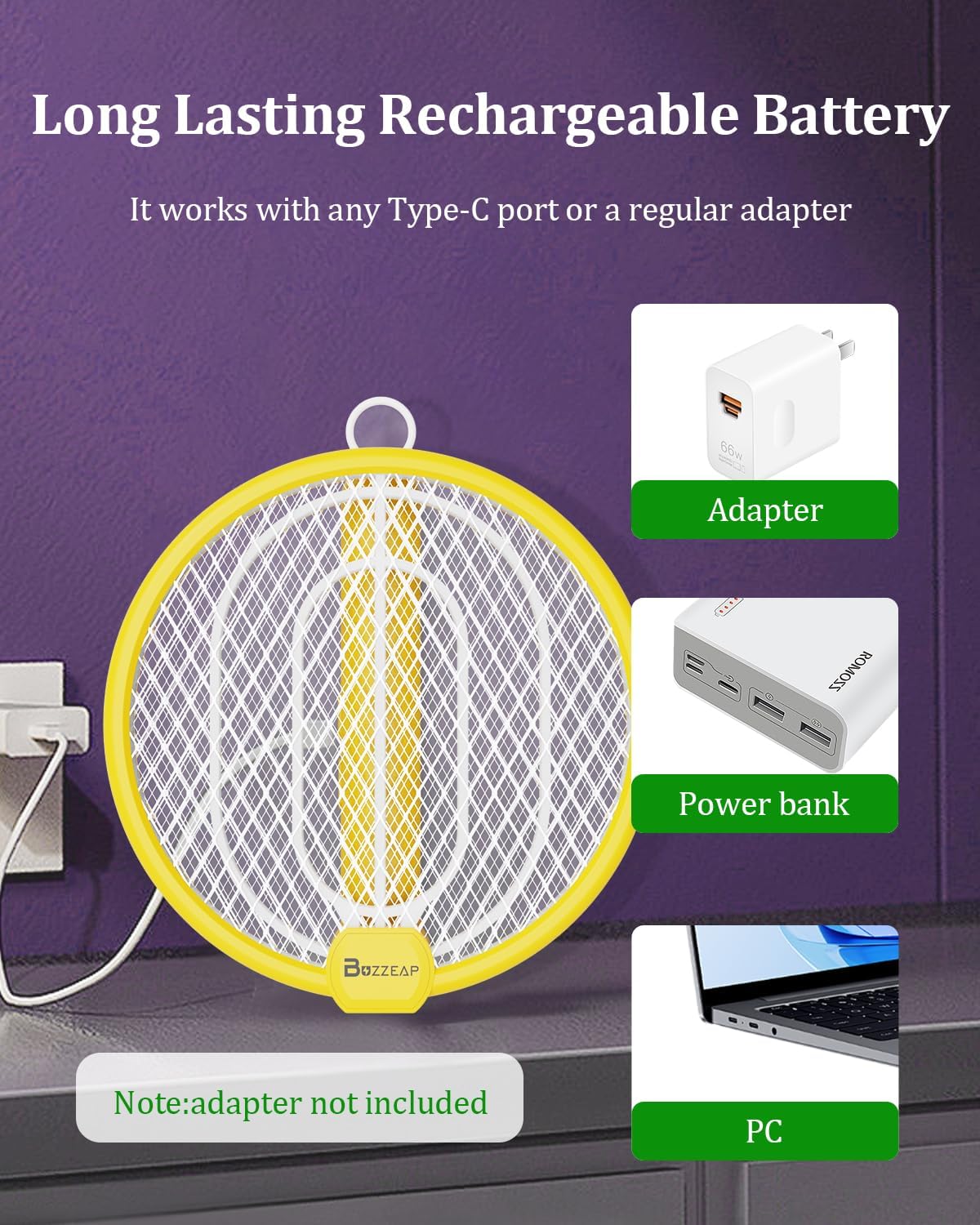 Electric Mosquito Killer Racket Mosquito Killer Electric Anti-Mosquito Zapper Portable and UV Lamp Insect Killer Electric Fly Killer Bug Zapper 4000V USB Rechargeable 1200mAh