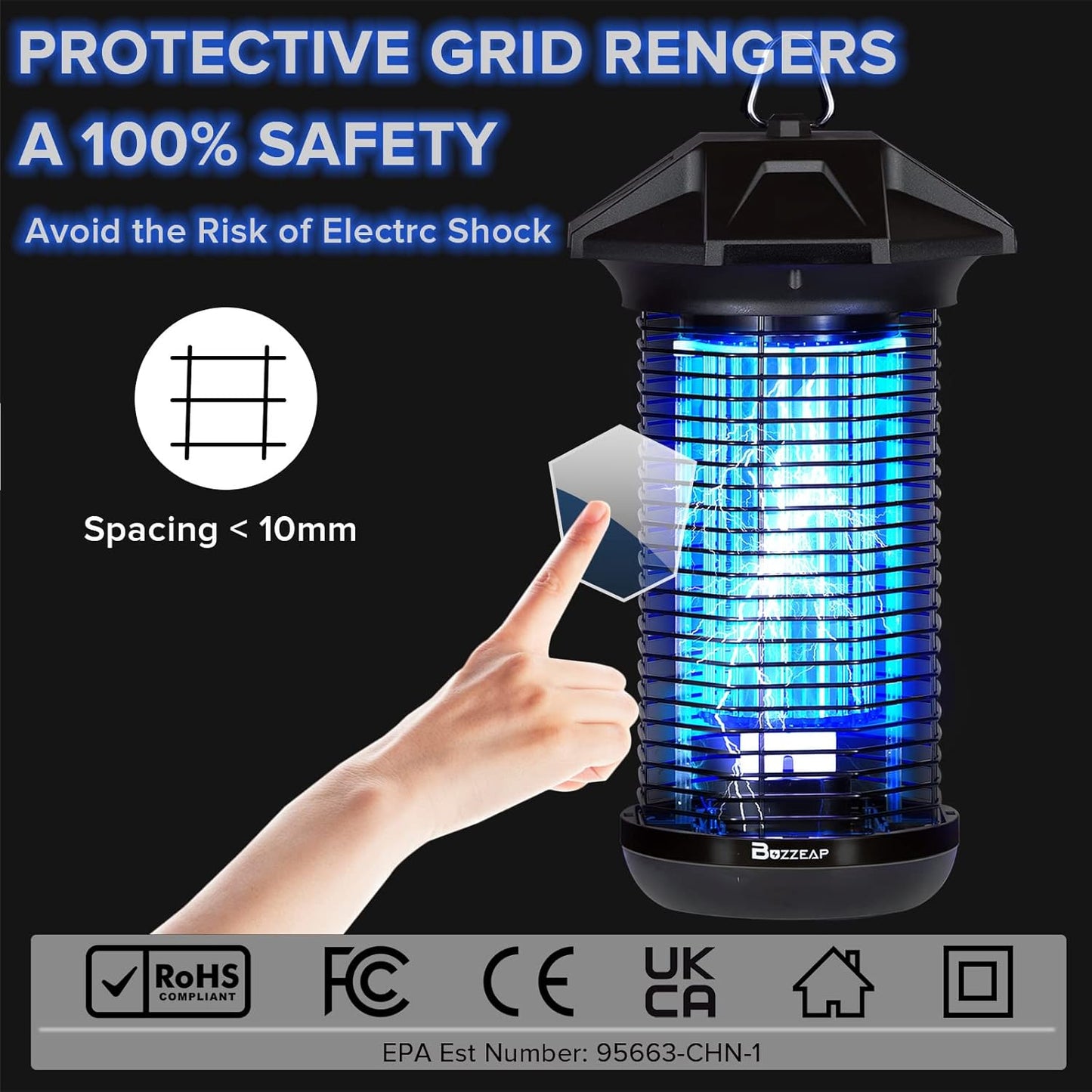 Buzzeap Mosquito Killer Lamp,Outdoor Insect Killer, Powerful Electric Mosquito Killer, Fly Killer, IPX4 Waterproof, Insect Killer for Home, Kitchen, Garden, Camping