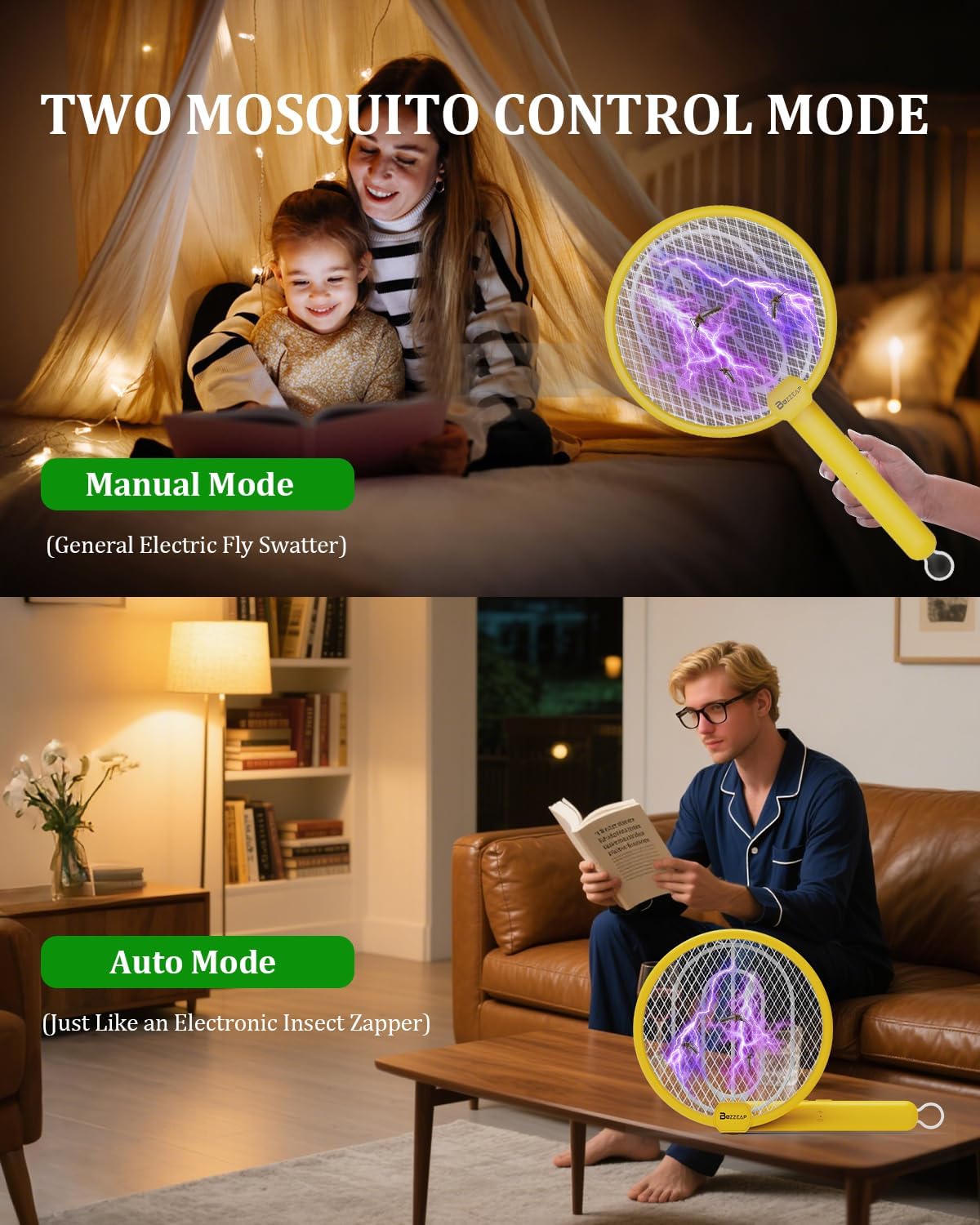 Electric Mosquito Killer Racket Mosquito Killer Electric Anti-Mosquito Zapper Portable and UV Lamp Insect Killer Electric Fly Killer Bug Zapper 4000V USB Rechargeable 1200mAh