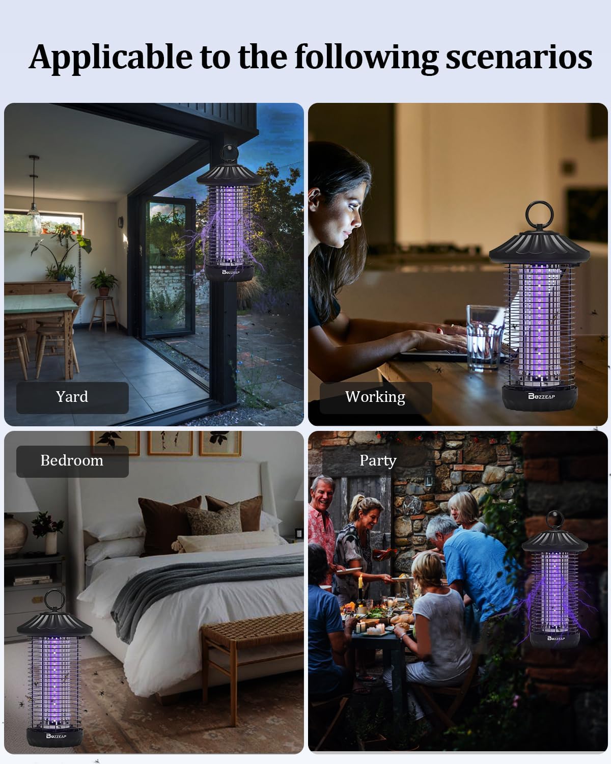 BUZZEAP LED Mosquito Killer Lamp, 3800V Electric Mosquito Zapper with Dual-Wave 365+395nm UV Light, 360° Attract Electric Bug Zapper, Insect Pest Fly Killer Trap, IPXS Waterproof, for Indoor & Outdoor