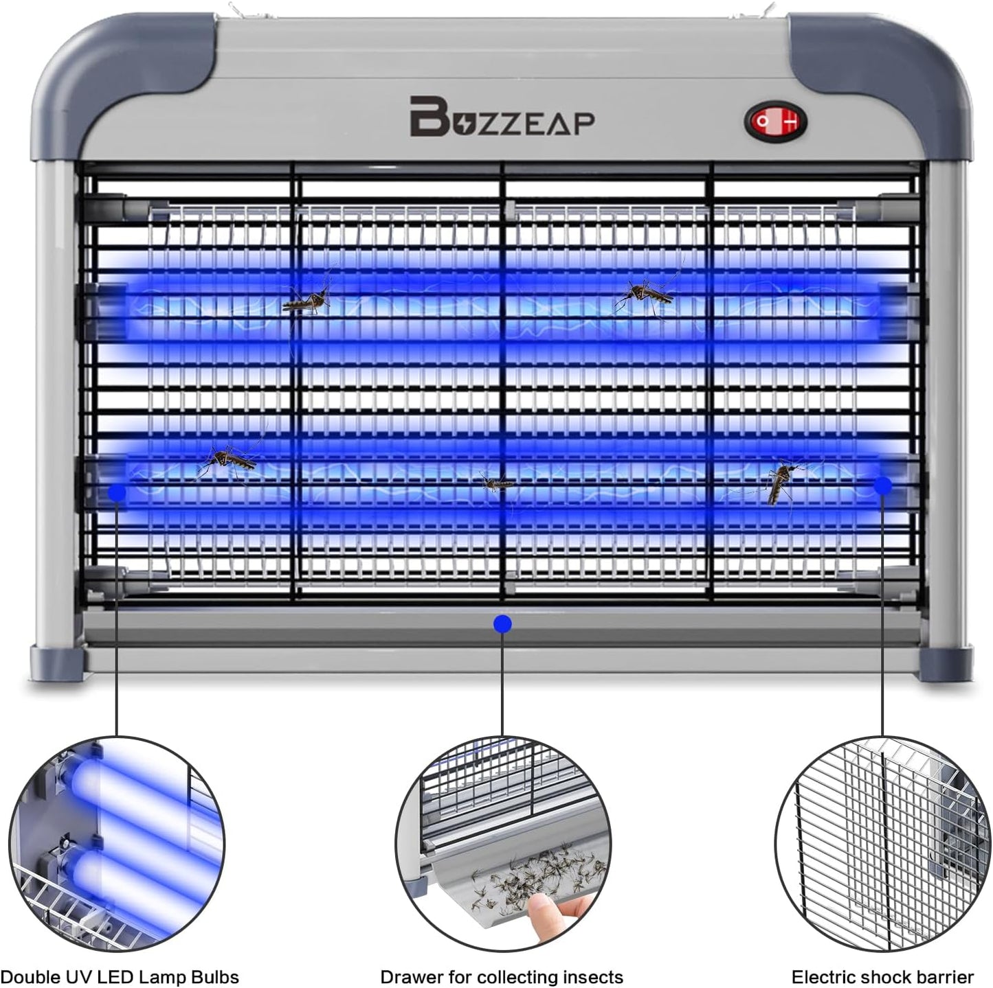 Buzzeap Electronic Mosquito Killer, 2800V Electric Fly Killer Insect Bug Catcher, Mosquito Killer Lamp Insect Trap, Flying Insect Control Lamp for Indoor, 2 Extra Replacement Bulbs