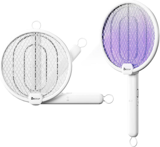 Buzzeap Electric Fly Swatter, Foldable 3 in 1 Electric Mosquito Swatter, Bug Mosquito Zapper with UV Light, 3 Layers Mesh Fly Zapper for Kitchen, Home, Garden and Outdoors