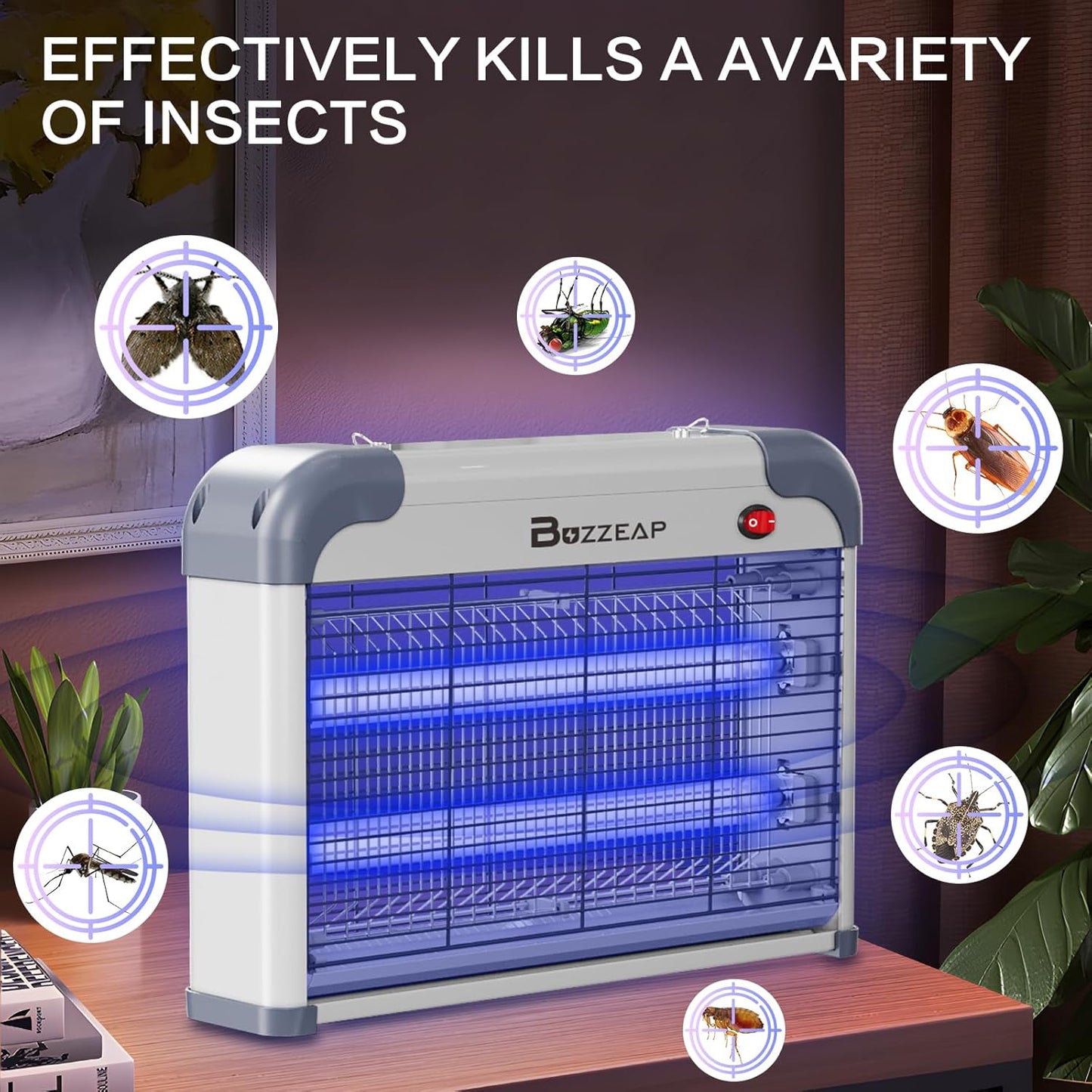 Buzzeap Electronic Mosquito Killer, 2800V Electric Fly Killer Insect Bug Catcher, Mosquito Killer Lamp Insect Trap, Flying Insect Control Lamp for Indoor, 2 Extra Replacement Bulbs